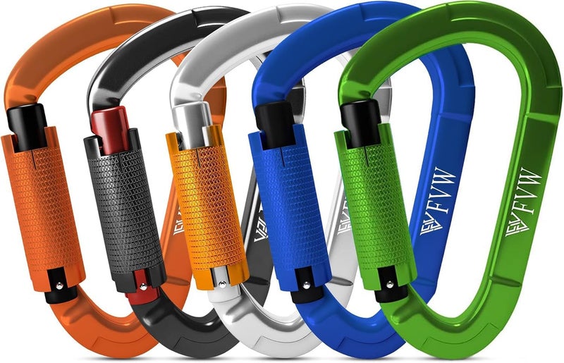 FVW Auto Locking Rock Climbing Carabiner Clips,Professional 25KN (5620 lbs) Heavy Duty Caribeaners for Rappelling Swing Rescue & Gym etc, Large D-Shaped Carabiners - Image 1